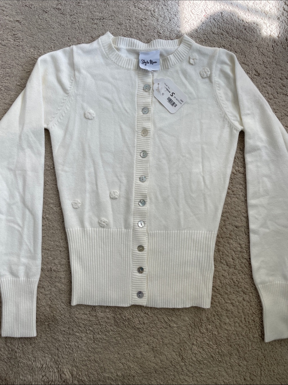 Cream Button-Down Floral Dot Knit Cardigan - Women's